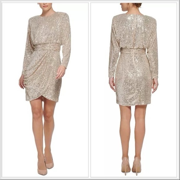 Eliza J Sequined Long-Sleeve Cocktail Dress Size 10 EUC Party Event Wedding - Picture 1 of 11